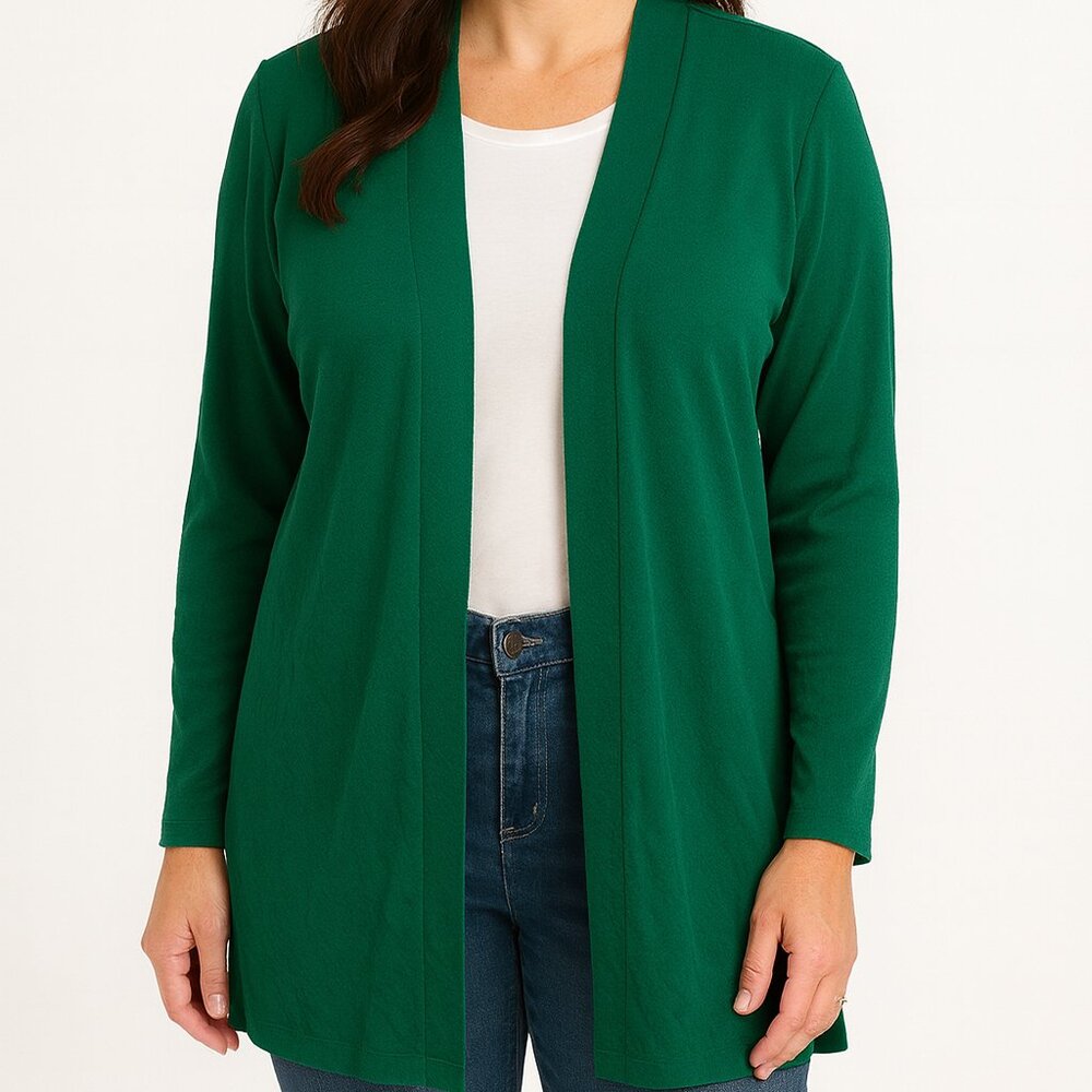 NWT Carolyn Strauss Collection Cardigan Sz L Green Open Front Knit Lagenlook - Picture 2 of 7